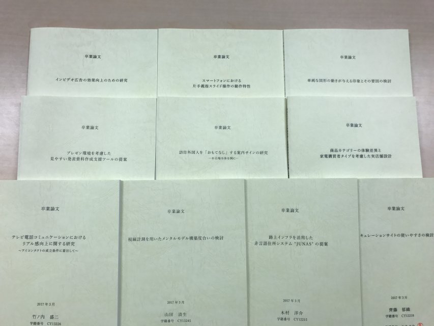 製本された10冊の卒業論文の写真